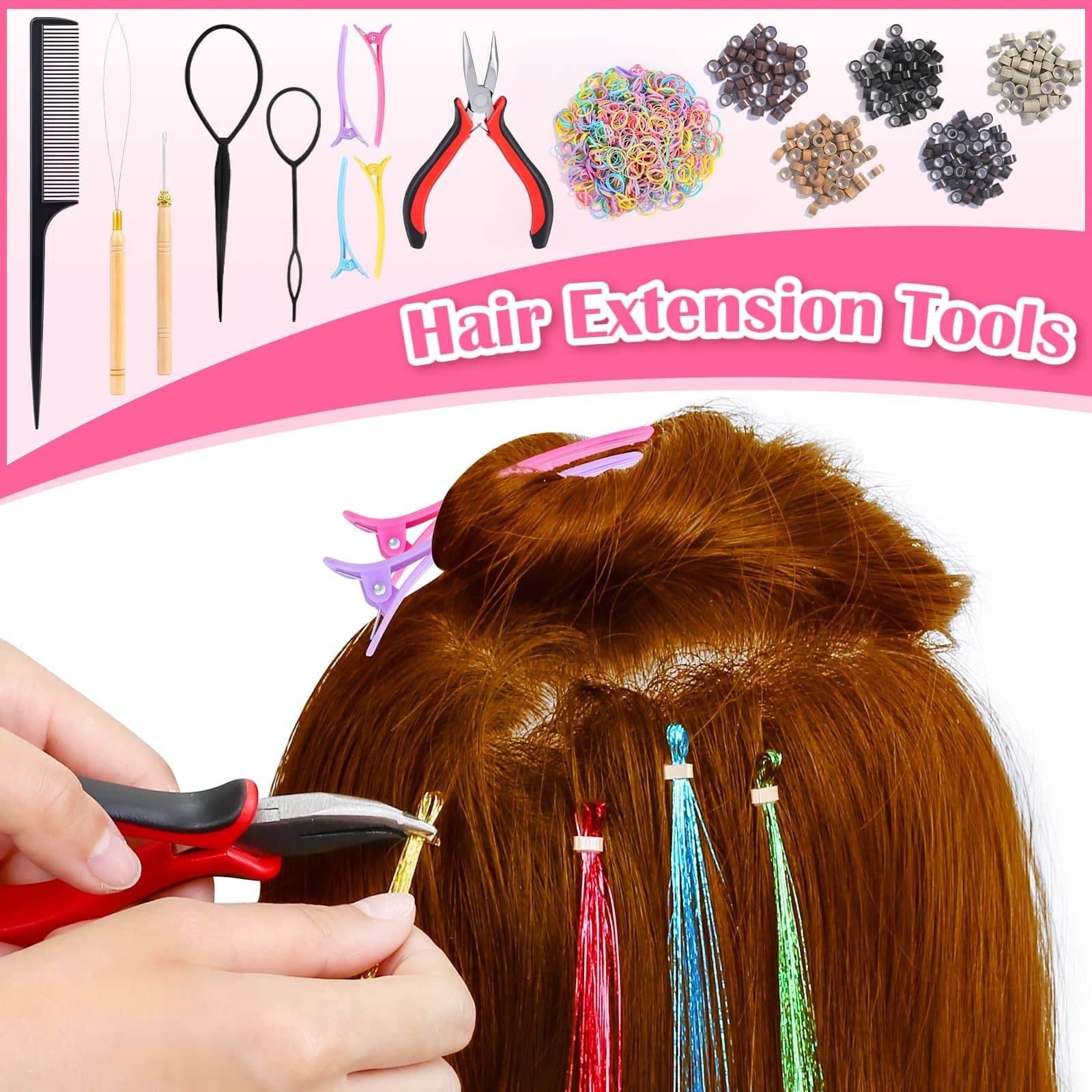 Hair Tinsel Kit (48 Inch, 16 Colors, 3200 Strands), 48 16 Mixed Colors