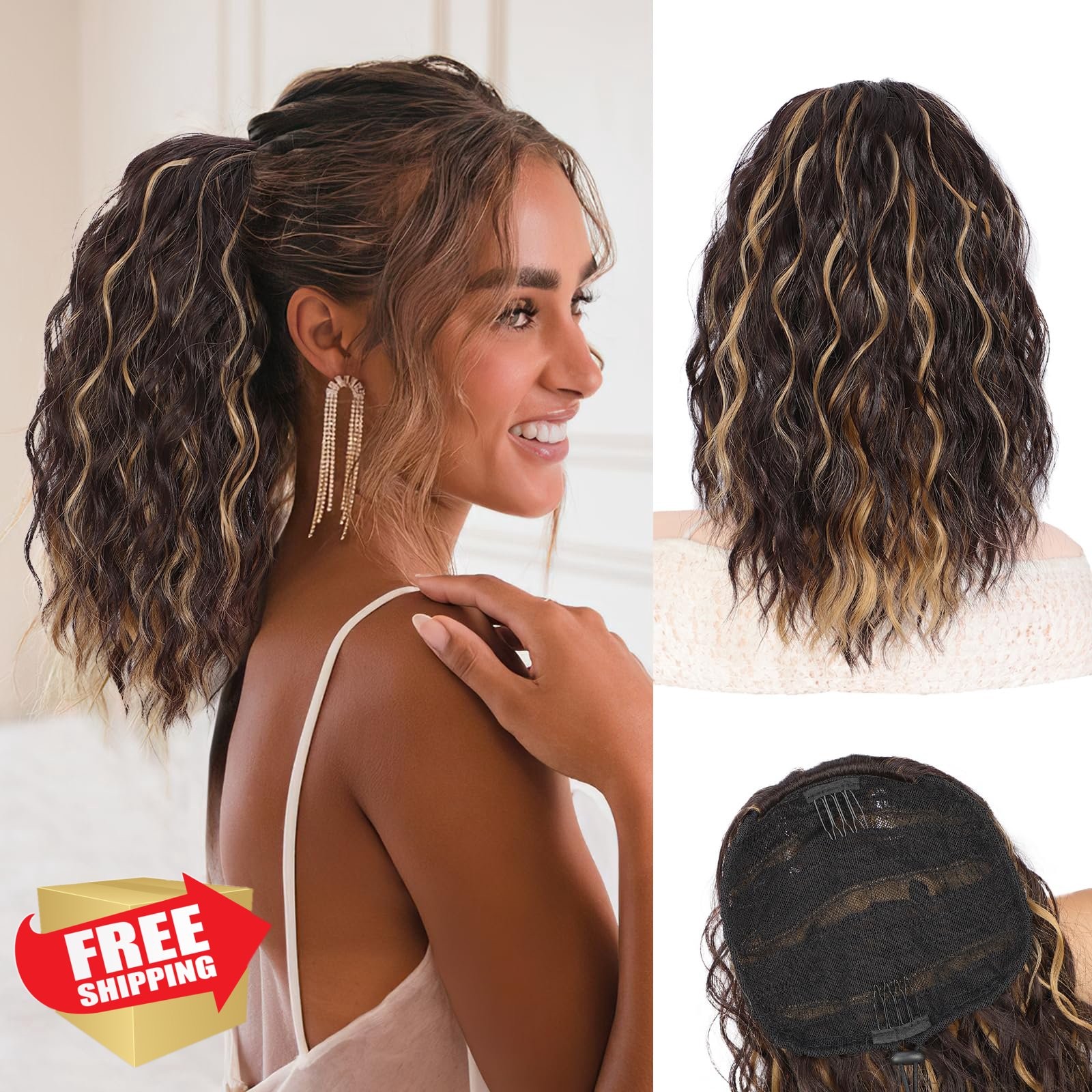 QGZ Ponytail Extension 14 Inch Choc Brown Highlights