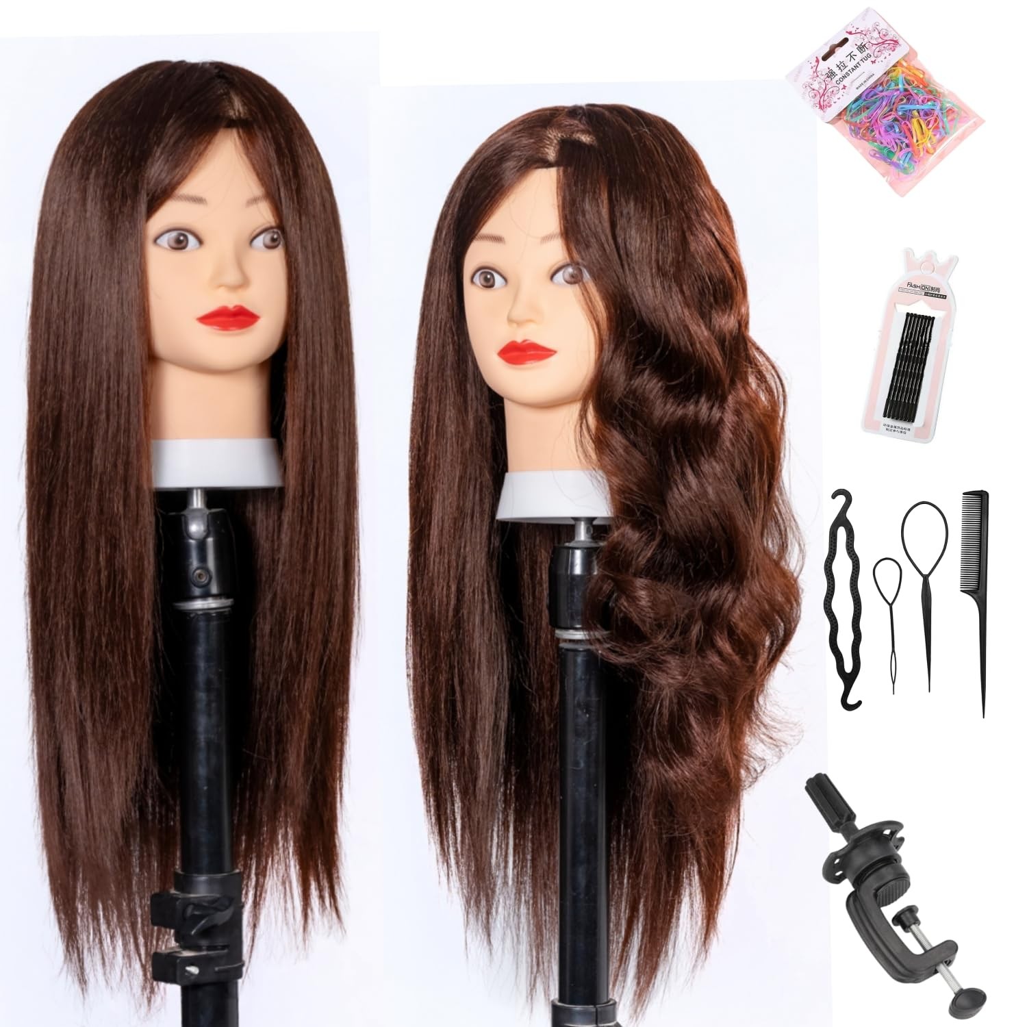 Mannequin Head 80% Human Hair 24″-26″ for Cosmetology Practice – Styling Kit