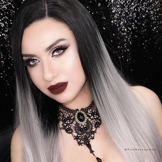 Long Straight Middle Part Wig Black Grey Blue Heat Resistant Synthetic Hair USA