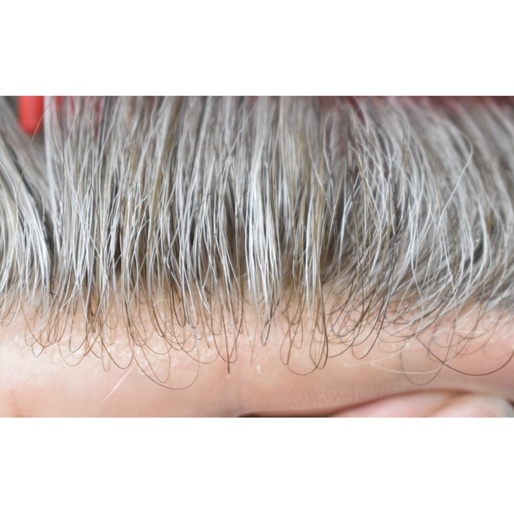 Thin Skin Mens Toupee Human Hair Replacement System V-Loop Poly Pu