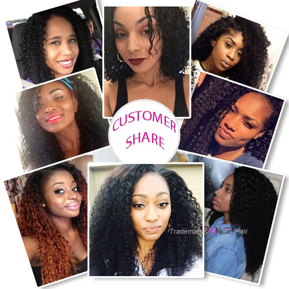 UNice Mongolian Curly Hair Weave 3 Bundles Human Hair Extensions Double Wefts US