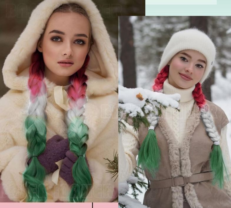 24″ Colored Jumbo Braiding Hair Extension Ombre Red White Green