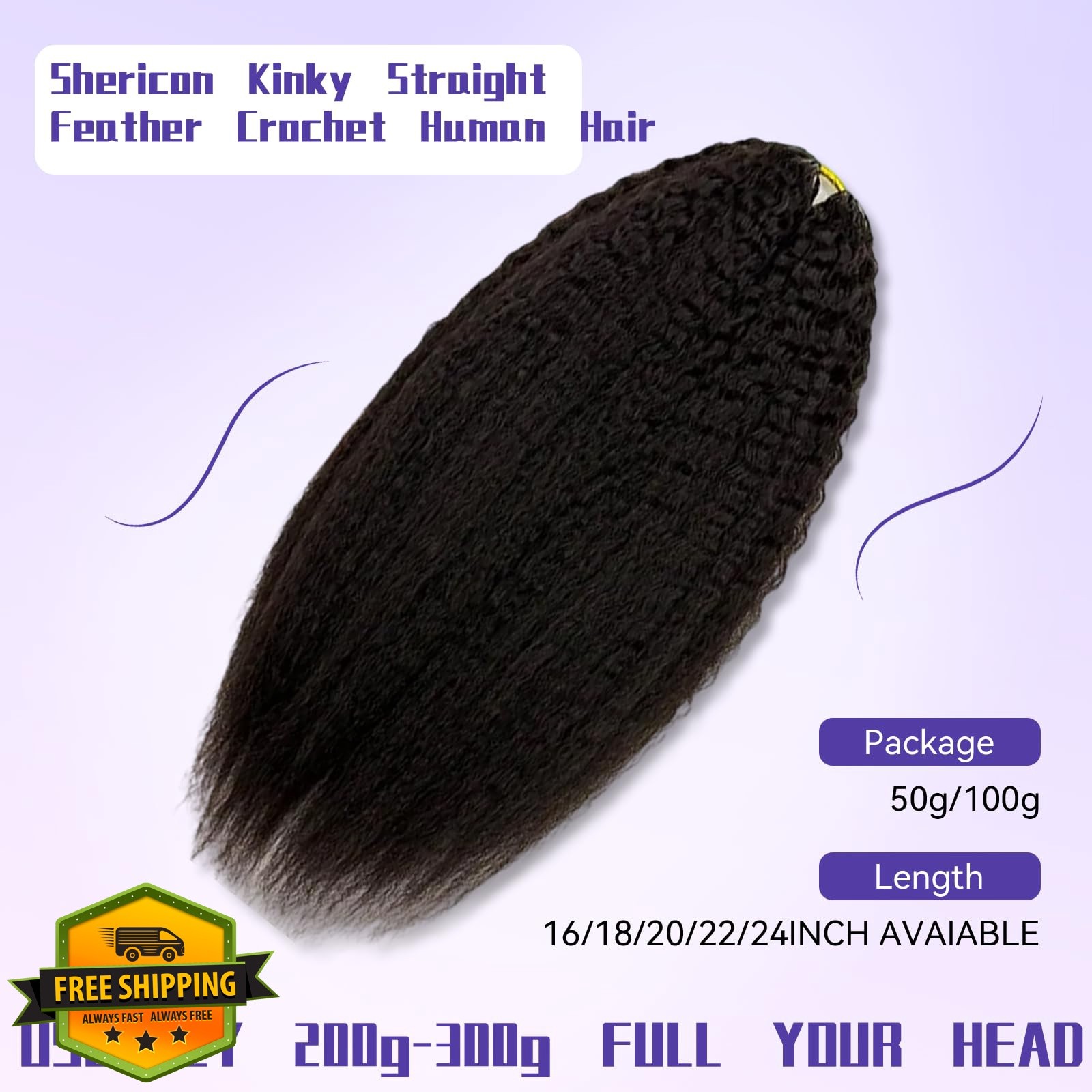 Sherico 16 Inch Black Kinky Straight Crochet Hair