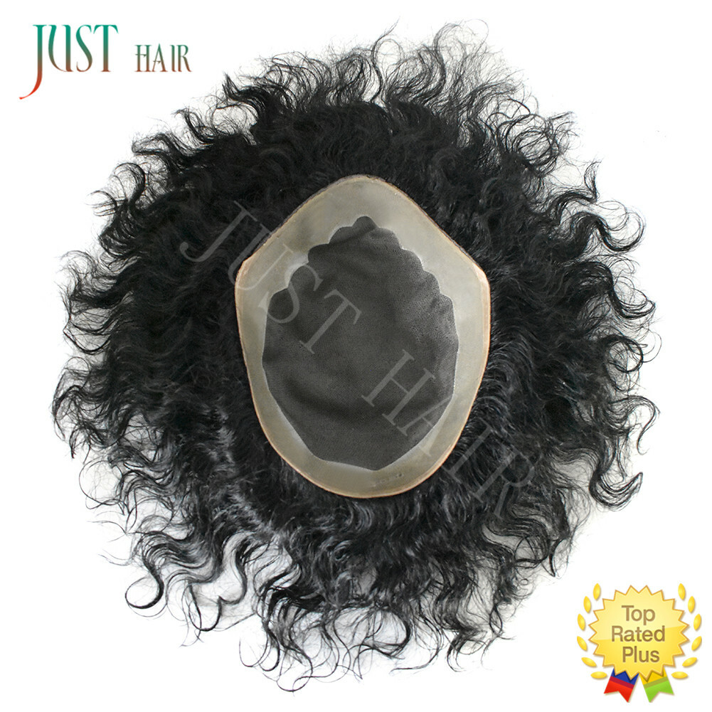 Afro Toupee For Black Men Fine Mono Lace Curly Human Hair Poly Weave System 20MM