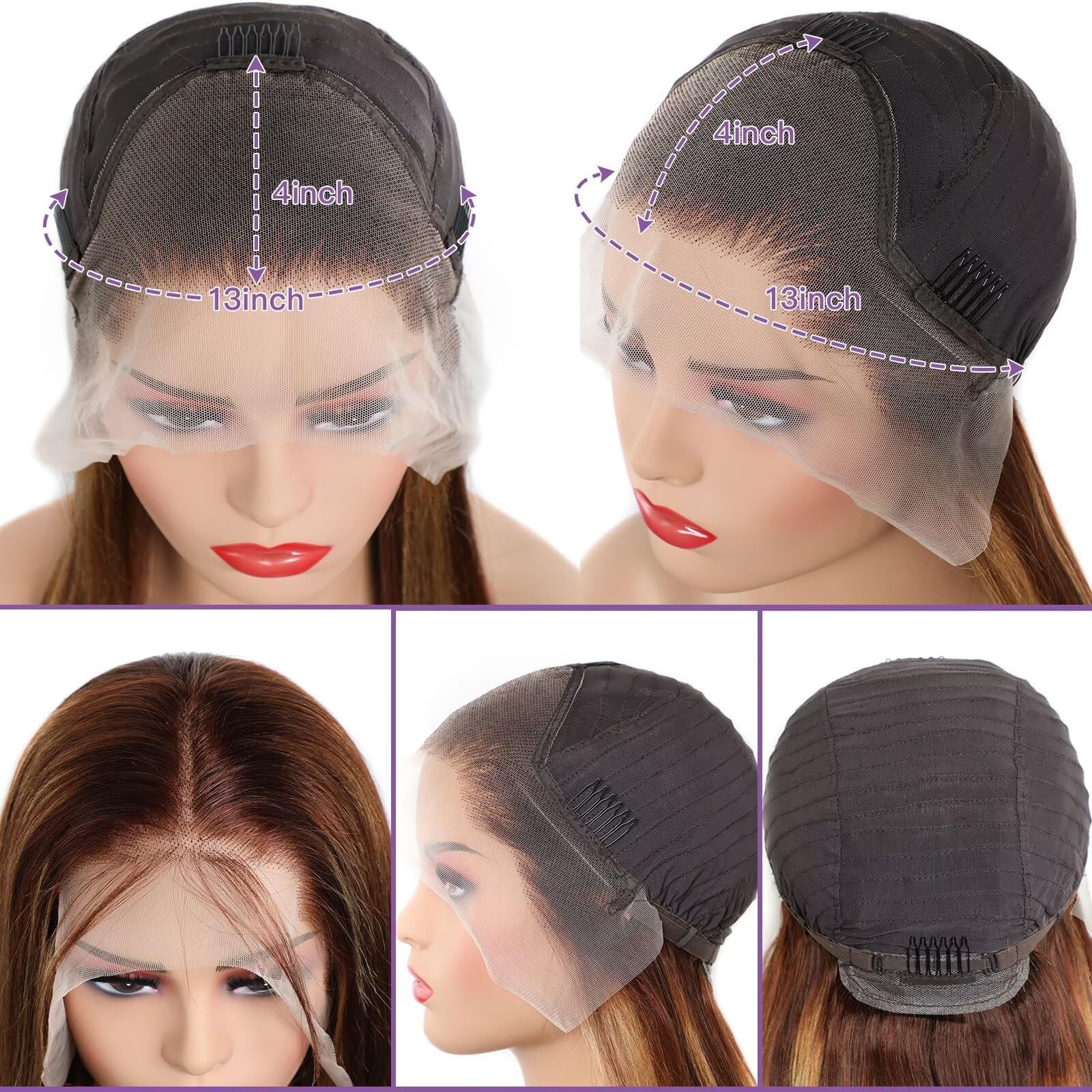 Lemoda Outlet Deal 24Inch Highlight Straight Human Hair Lace Front Wigs 13X4
