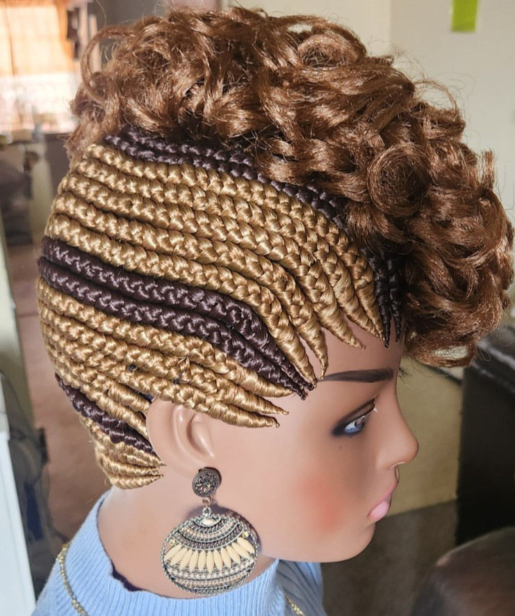 Fully Hand Braided box curly Mohawk braids cornrow wig Brown/Dark brown