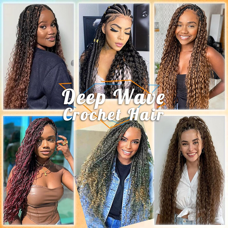 Boho Ocean Crochet Curly Braid Extensions Party Long-lasting Deep Wave Braided