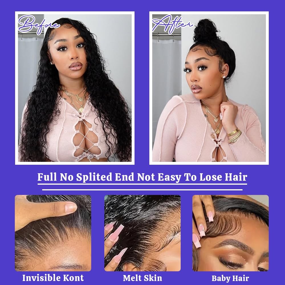 RJAOB Deep Wave 360 Lace Front Wig Human Hair 28″ Invisi Strap HD Full Lace