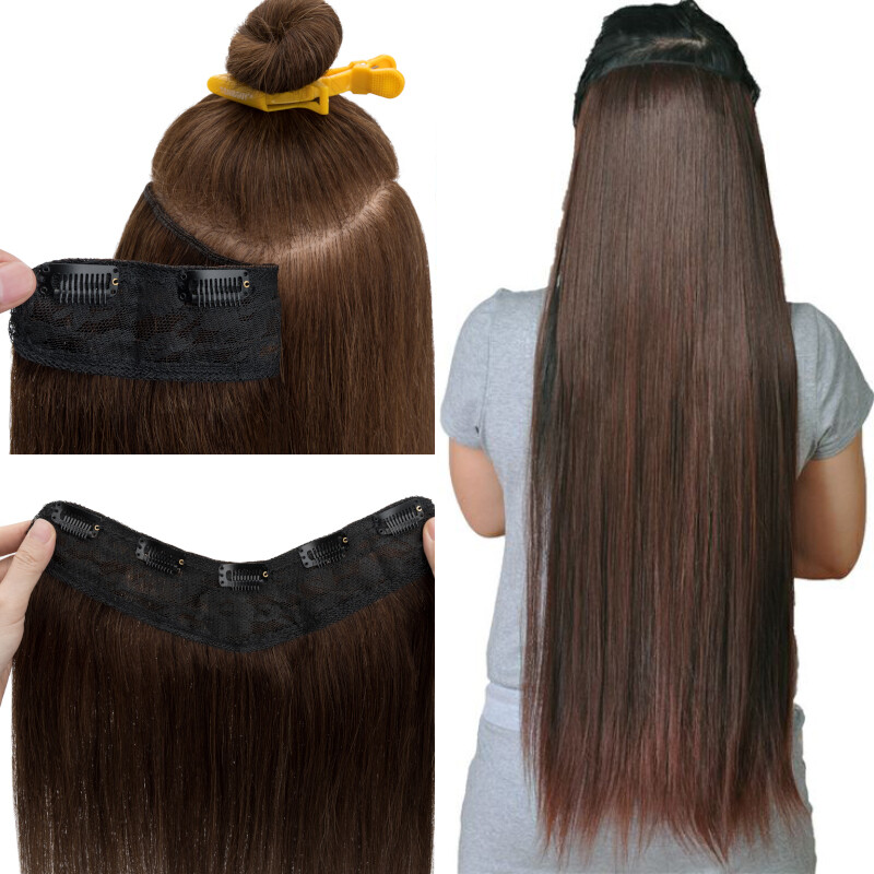 ONE PIECE V-Shape U Clip In 100% Remy Human Hair Extensions Weft Thick Full Head