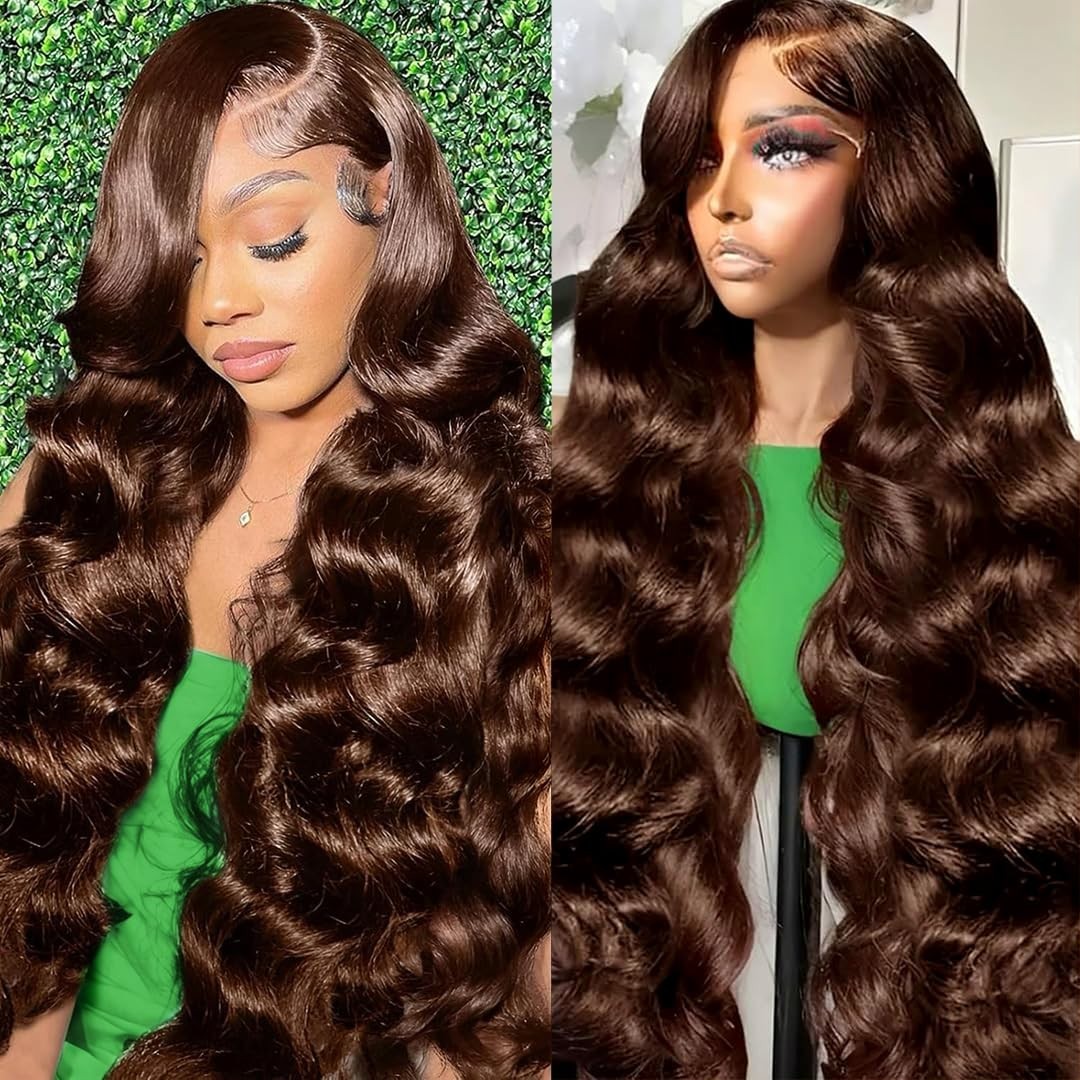 30″ Chocolate Brown Body Wave HD Lace Front Wig, 200 Density, Pre-Plucked, Dark