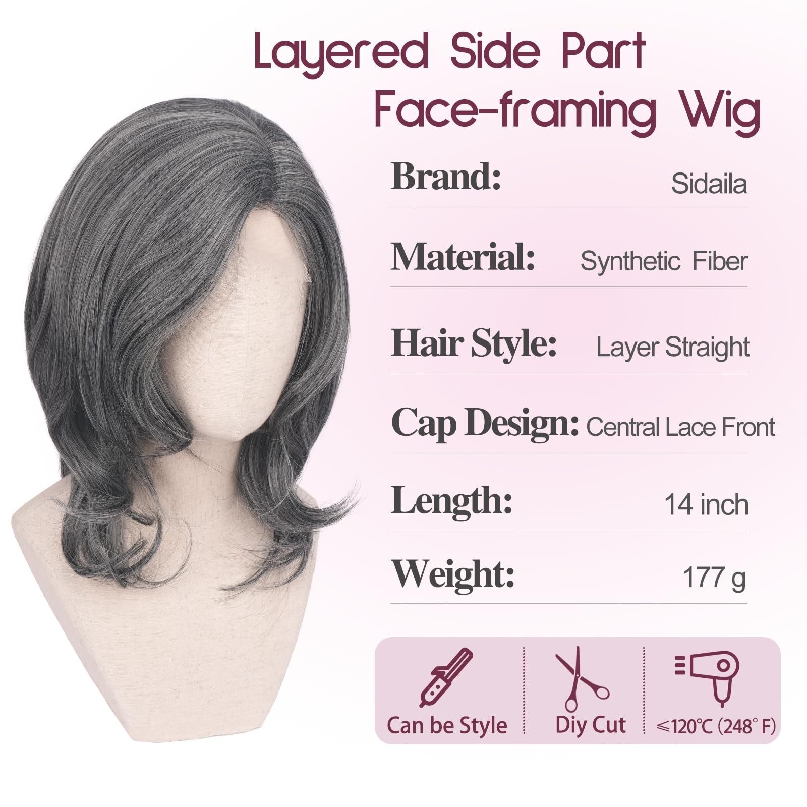 Gray Wig for Women Side Part – Layered Natural Straight Lace Front Wig with S…