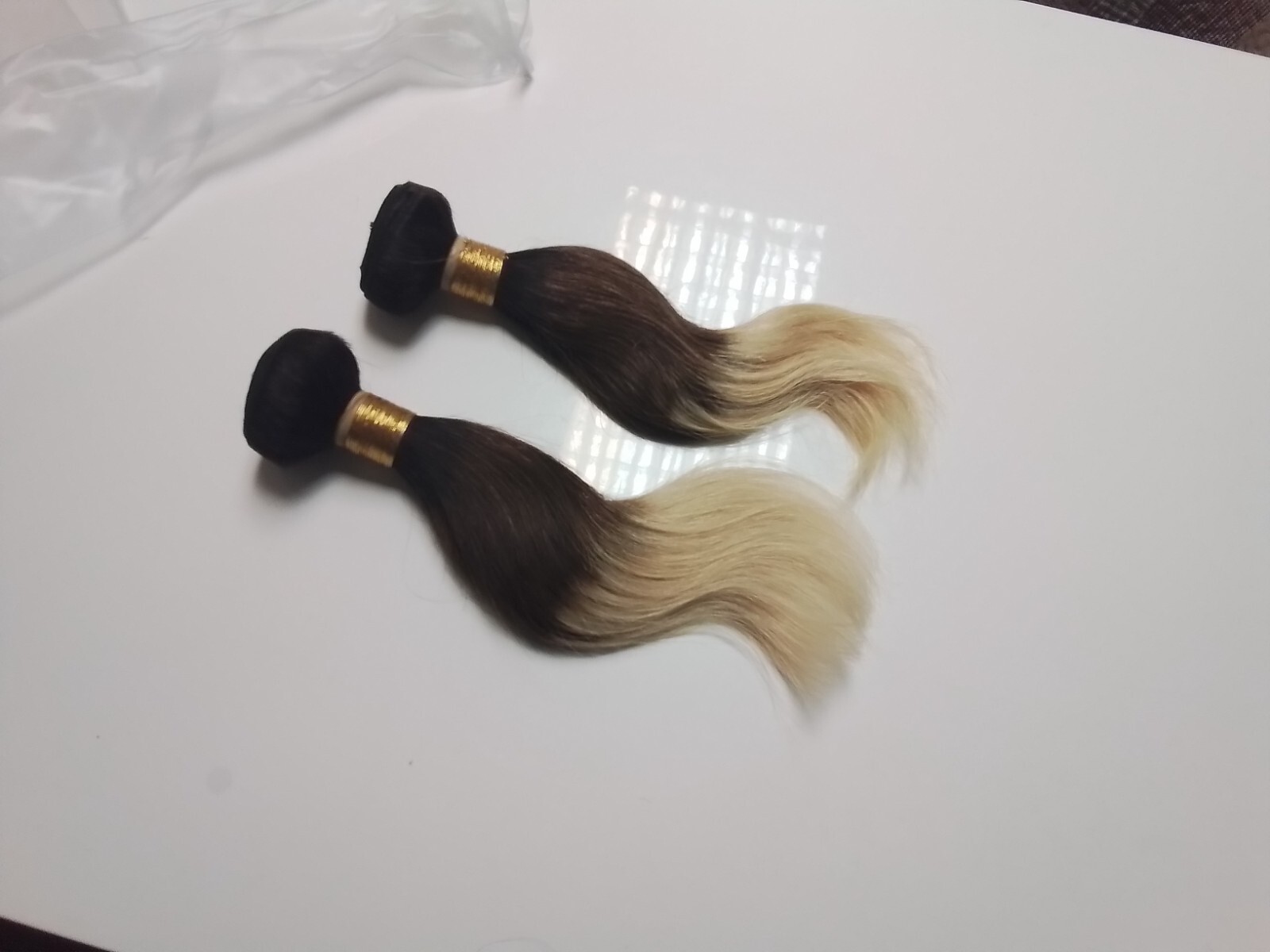 12+12INCH 2BUNDLE REAL PERUVIAN HAIR OMBRE STRAIGHT HAIR 3TONES 1b/4/27 200g 12A