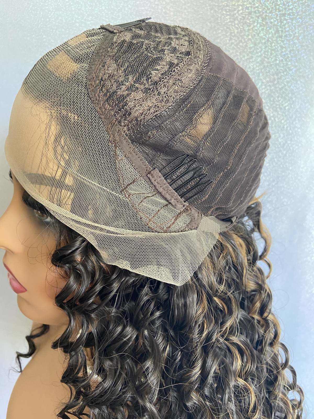 Human Hair Blend Lace Front Wigs Long Tight Curly Heat OK #4/27 Highlight Brown