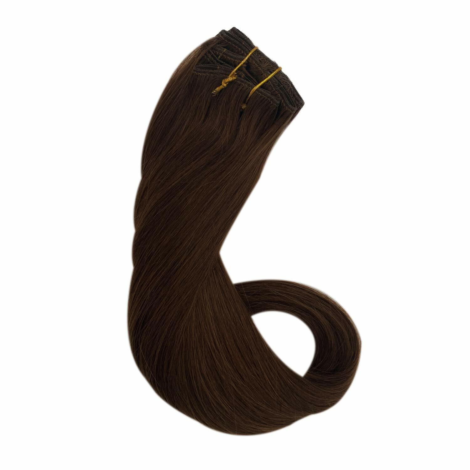 Clip in Hair Extension Medium Brown Quality Human Hair Clip on Extensions 120g