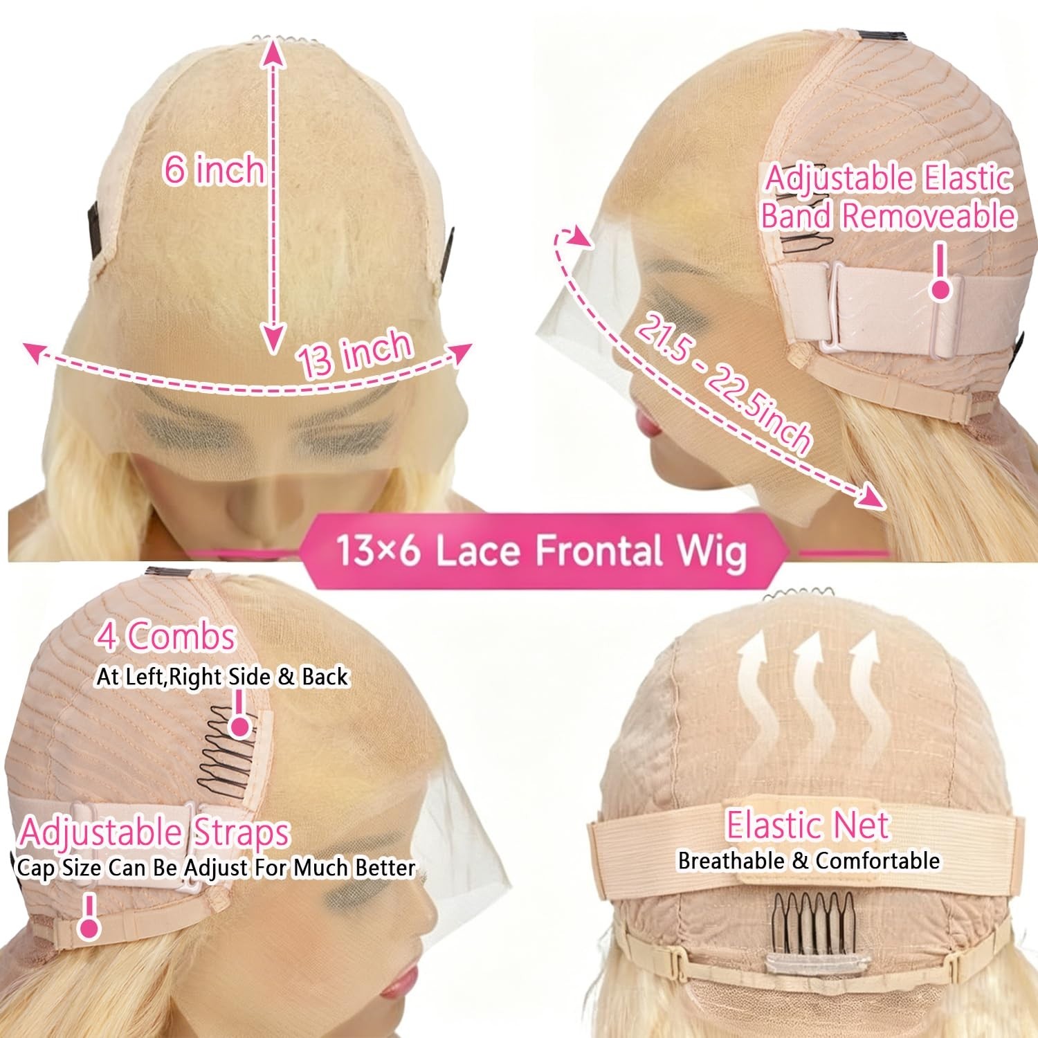 28″ 200 Density Blonde Lace Front Wig, 13×6 Body Wave, Pre-Plucked, Glueless Hum