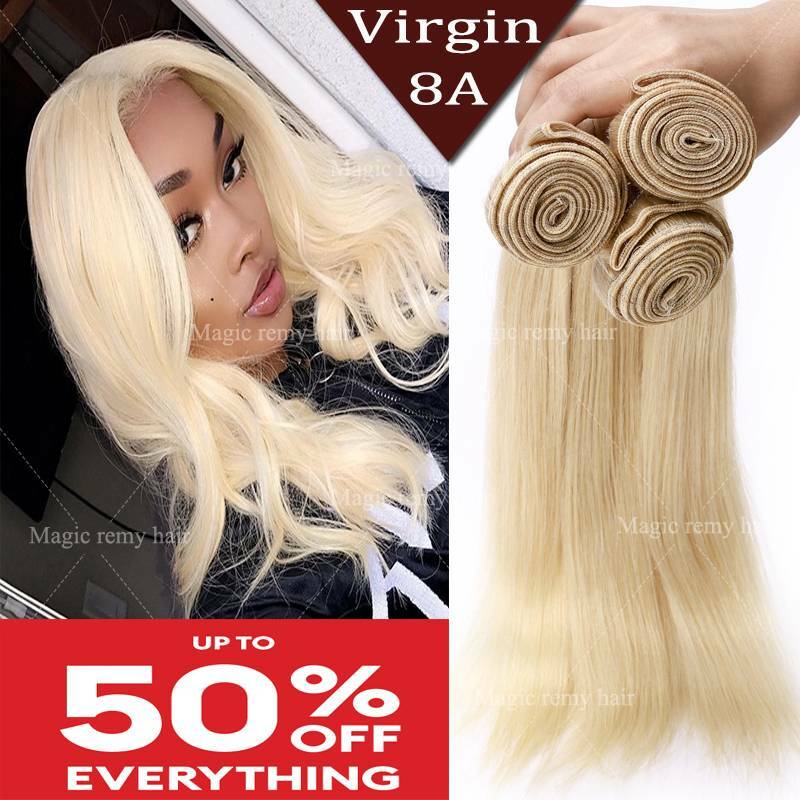 Blonde Virgin REMY Human Hair Extensions Doubel Weft Weave 100-300g with closure