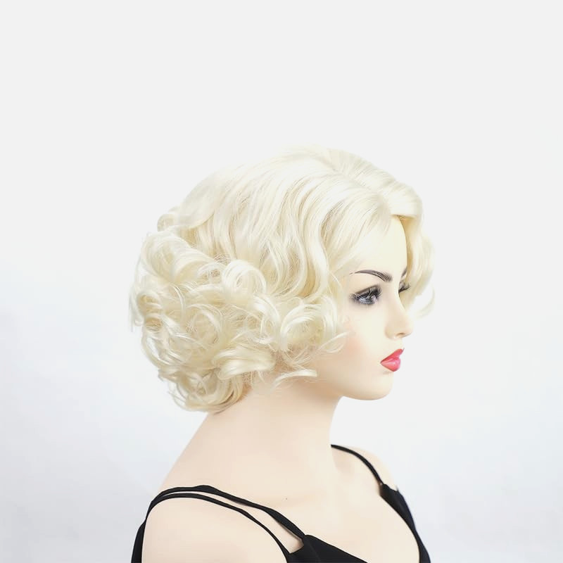 1920s Short Curly Blonde Wig woman synthetic costume hair cosplay actress stage