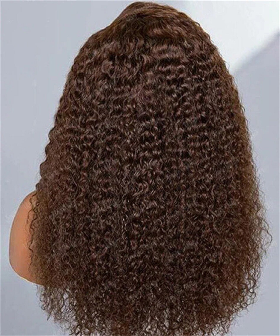 Chocolate Brown Human Hair Kinky Curly 13X6 Lace Front Wig Pre Plucked Baby Hair