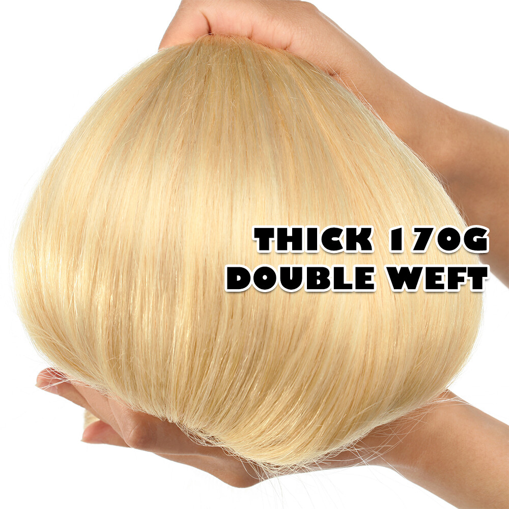 Double Weft Thick Clip In Extensions 100% Human 9A Remy Hair Full Head Highlight