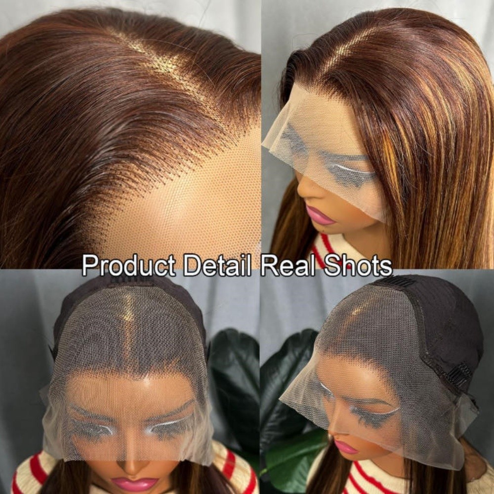 16 Inch P4 27 Highlight Silky Straight Human Hair Wig 250 Density 13×4 HD…