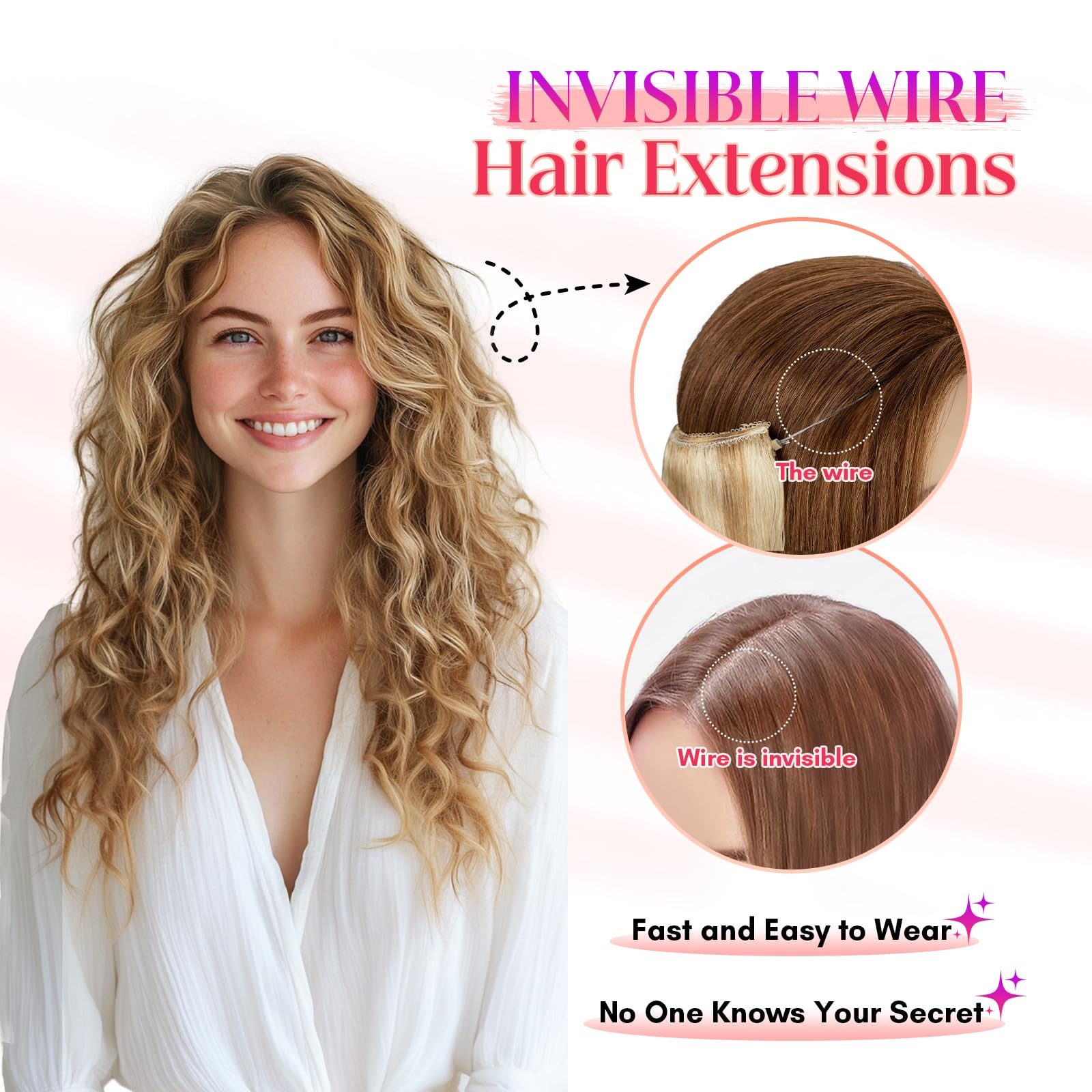 Rich Choices Halo Hair Extensions Real Human Hair Wave Wire In Hair Extensions