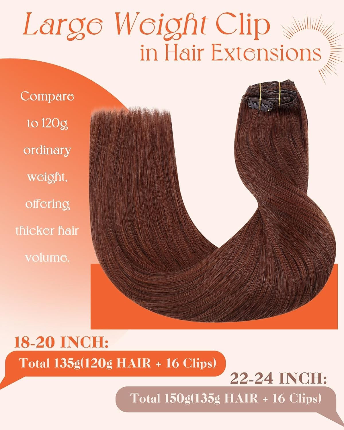 Sunny Hair CLIP-IN 24″ Auburn Brown Human Hair Extensions – CP 33