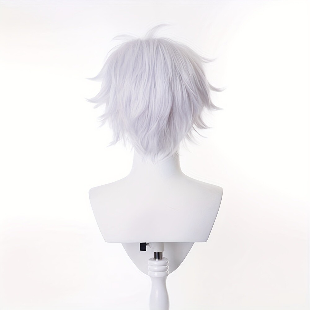 Men Silver White Wig Short Straight Synthetic Anime Hair High Temperature Fiber