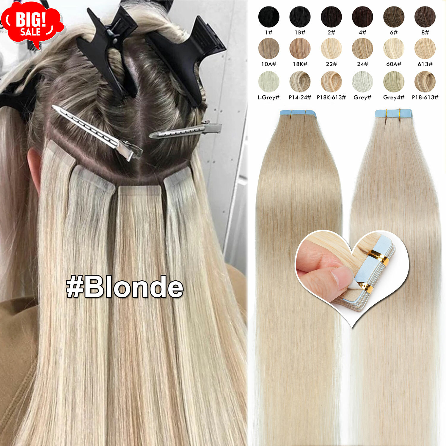 CLEARANCE 100% Real Remy Thick Tape In Human Hair Extensions Skin Weft Full Head
