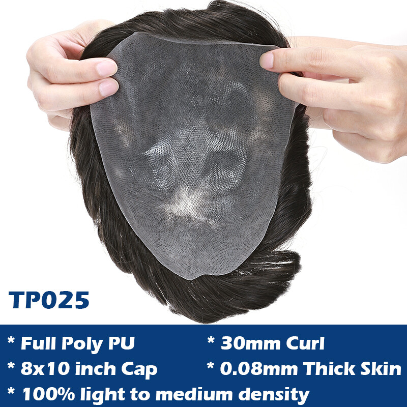 Durable Mens Toupee Human Hair Replacement System Hairpiece Fine Mono Poly Skin