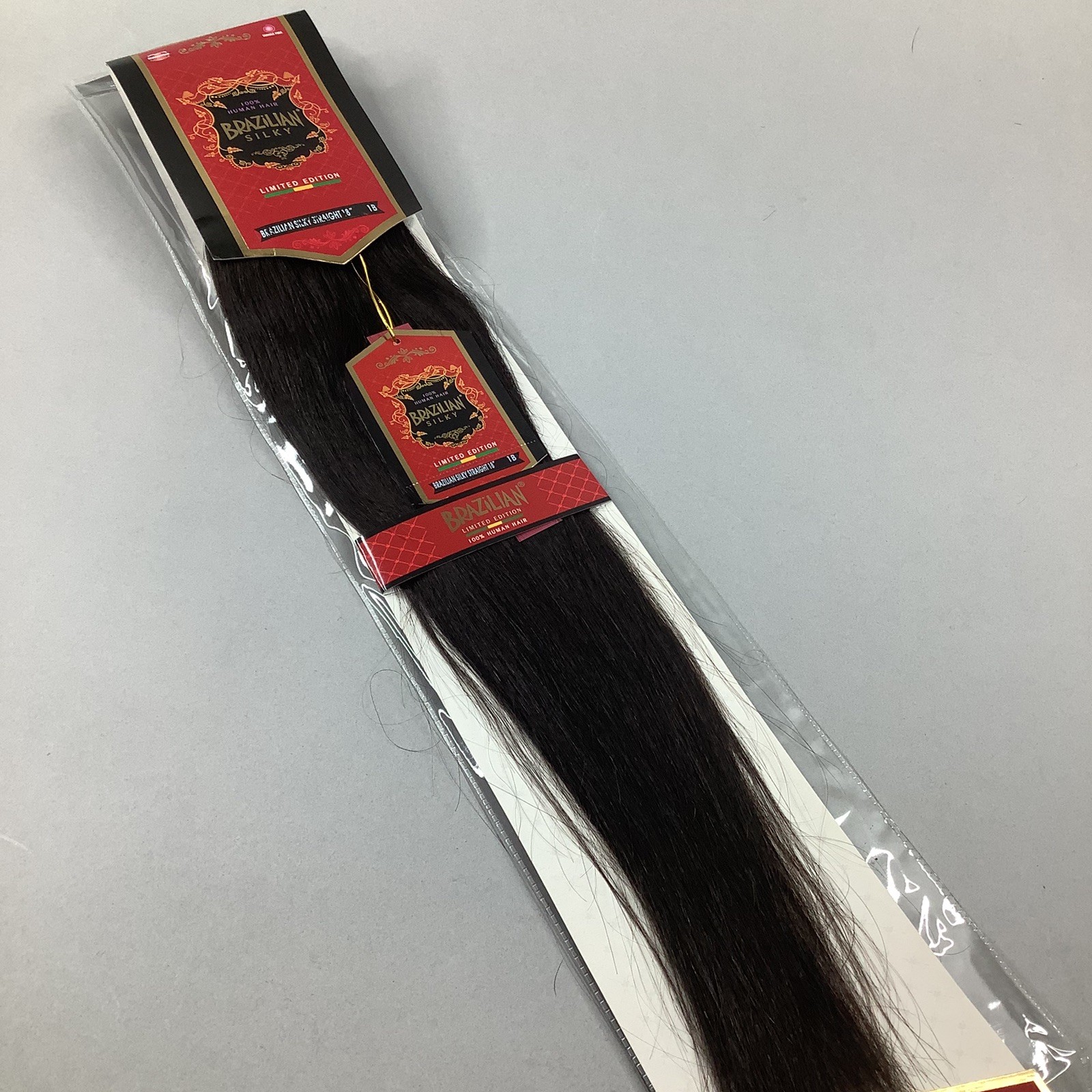 18” #1B Off Black Brazilian Silky Straight 100% Human Hair Extensions