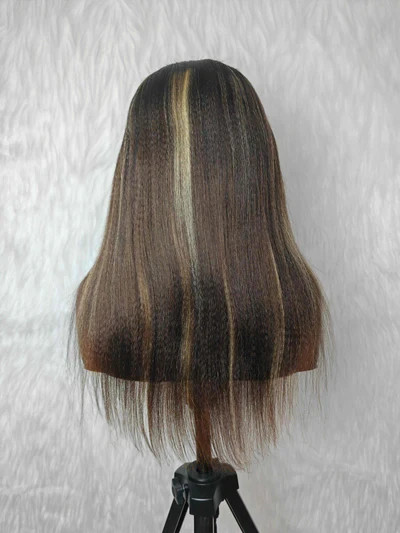 16inch 13×6 Full Frontal HD Lace Raw Hair Yaki Highlight Human Hair Wig