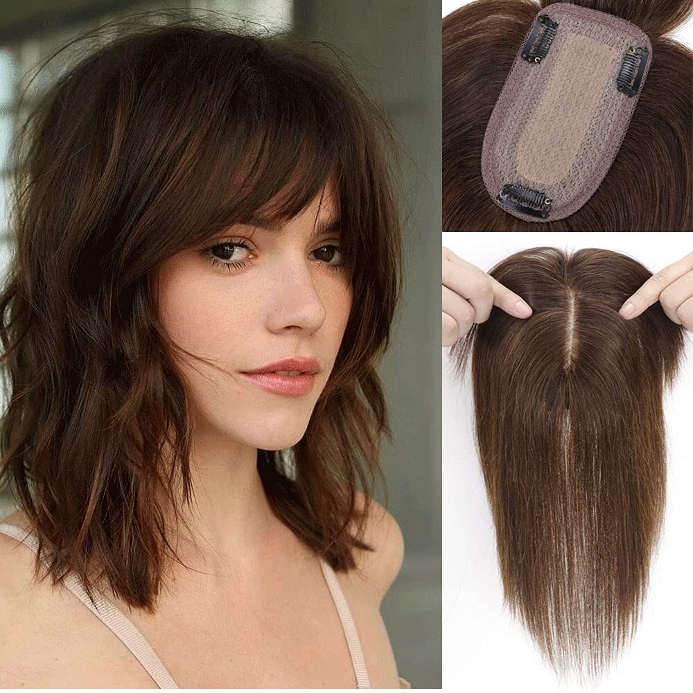 Rich Choices 120% Density Silk Base Top Hairpiece 100% Human#4 Medium Brown 12”