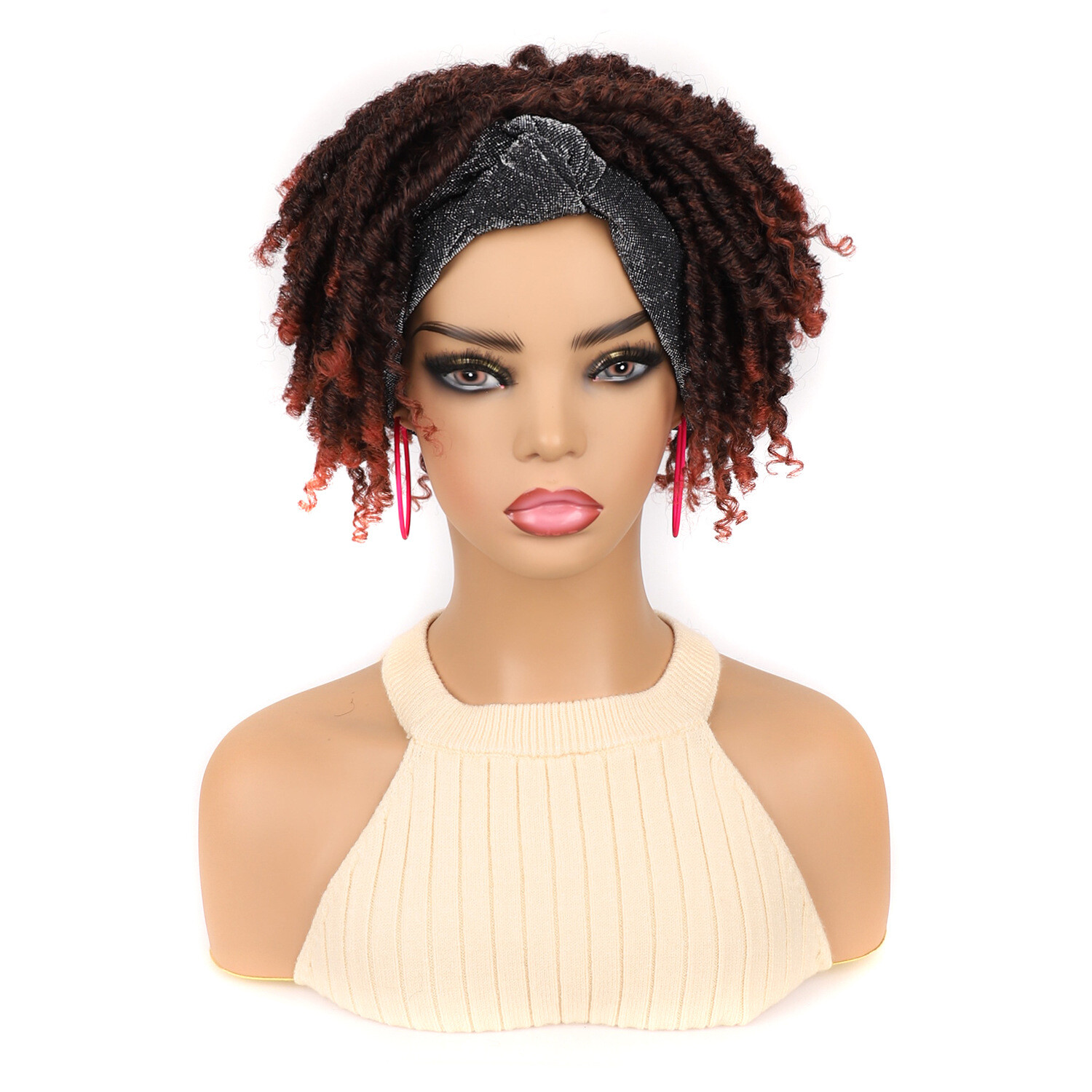 8″ Short Afro Faux Locs Headband Wigs for Black Women Twist Dreads Wigs Cosplay