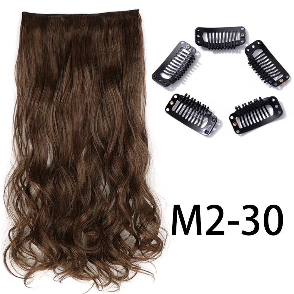 Synthetic Long Straight Clip In Hair Extension 5 Clips Heat Resistant Blonde