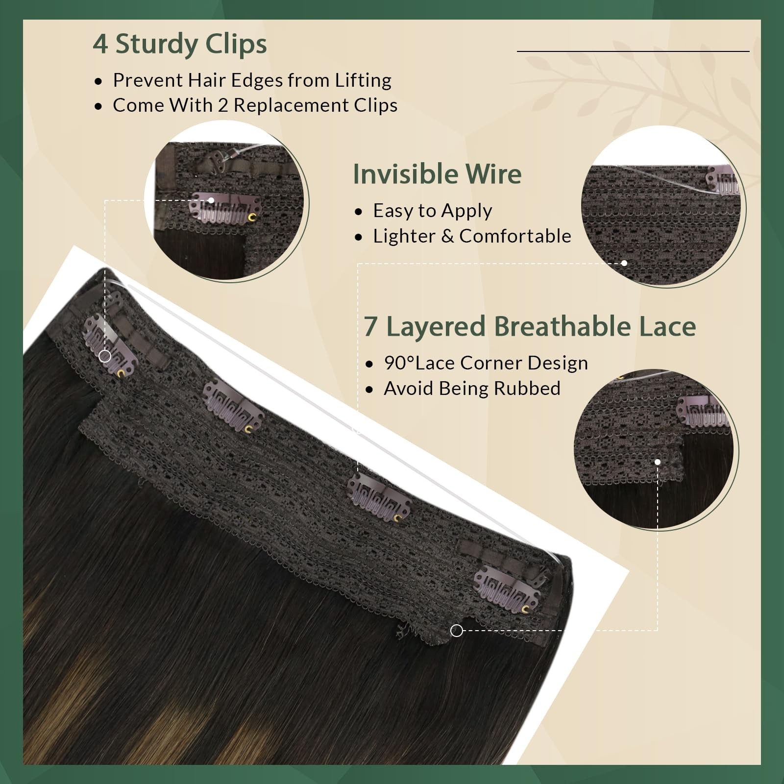 Wire Hair Extensions Real Human Hair, 12 Inch 70g Brown Balayage Invisible Wi…