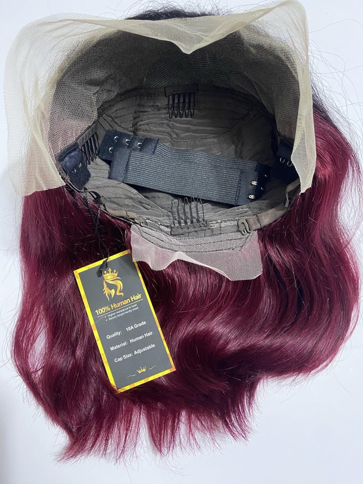 13×4 Lace Front Bob Wig 12” Ombre Burgundy T1B/99J 10A Human Hair Glueless 150%