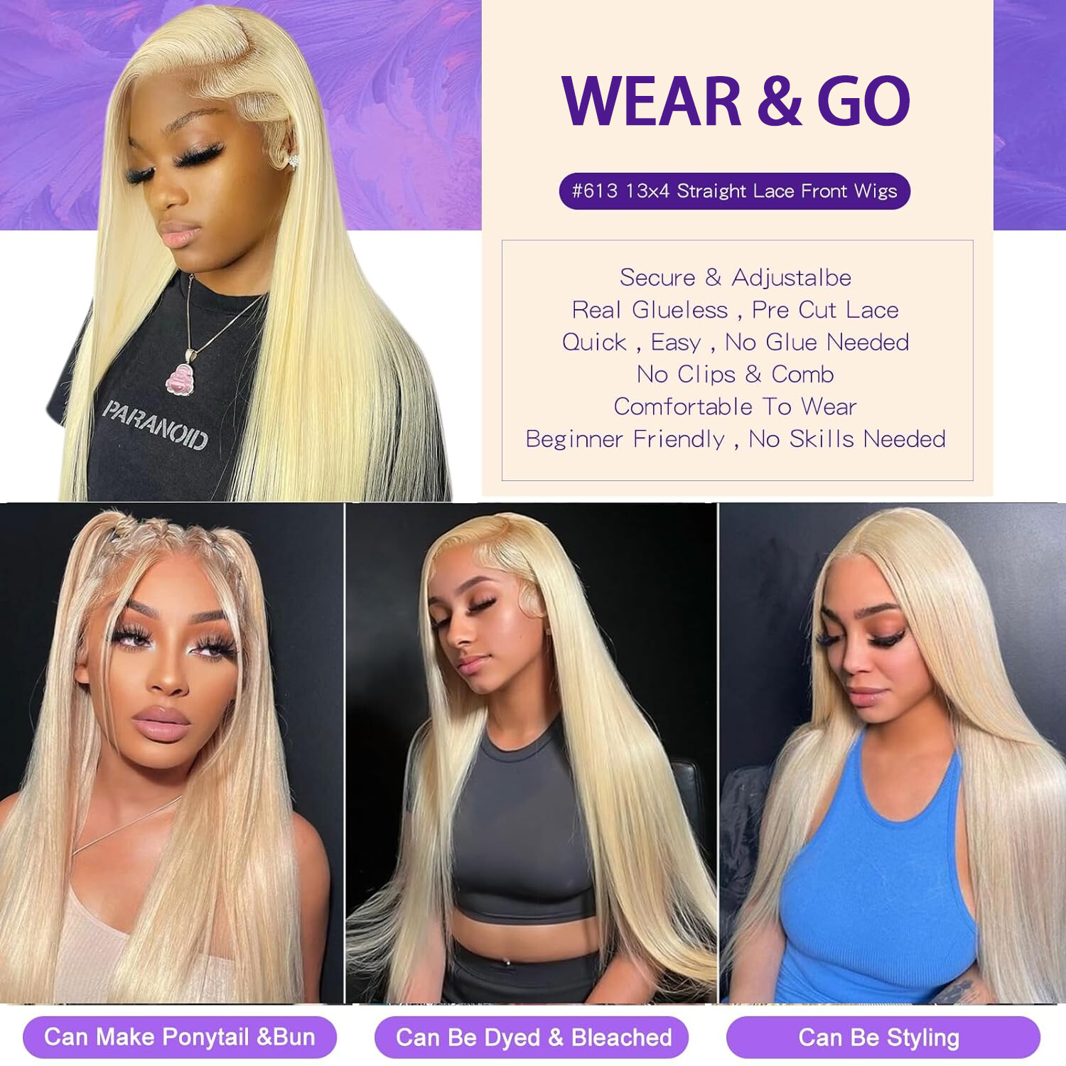 613 Blonde 13*4 HD Lace Wear Go Glueless Wig Pre-Cut Human Hair