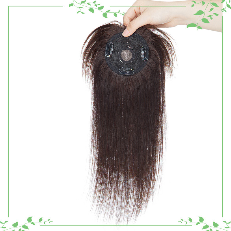 Clip In Top Topper Remy Human Hair Women’s Hairpiece with Bangs MONO Base Toupee
