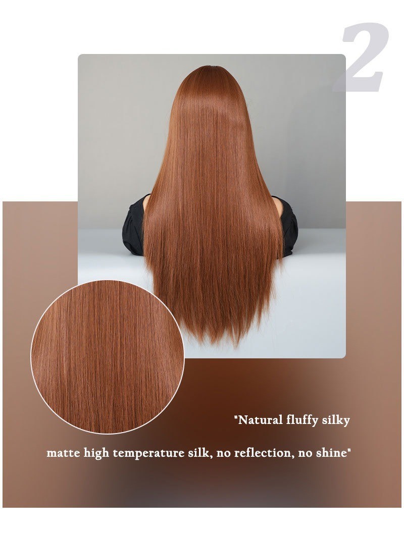 Long Straight Ginger Wig with Bangs for Women Synthetic Hair