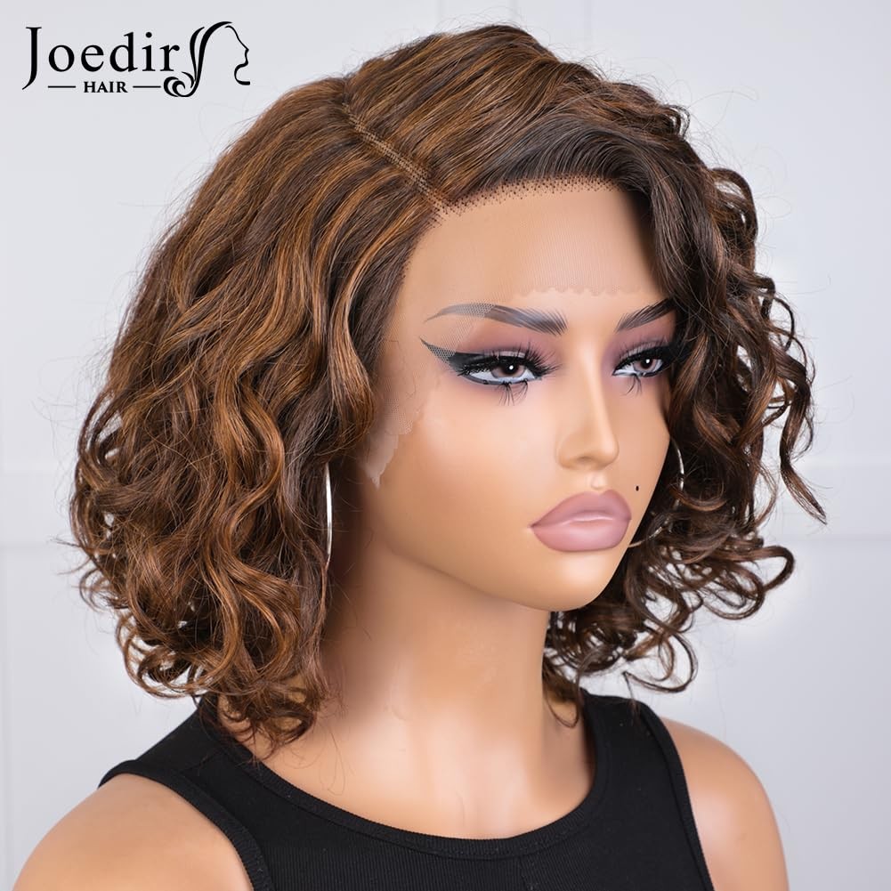 Joedir Hair Side Part Short Curly Human Hair Wig For Black Women C Parted Hd