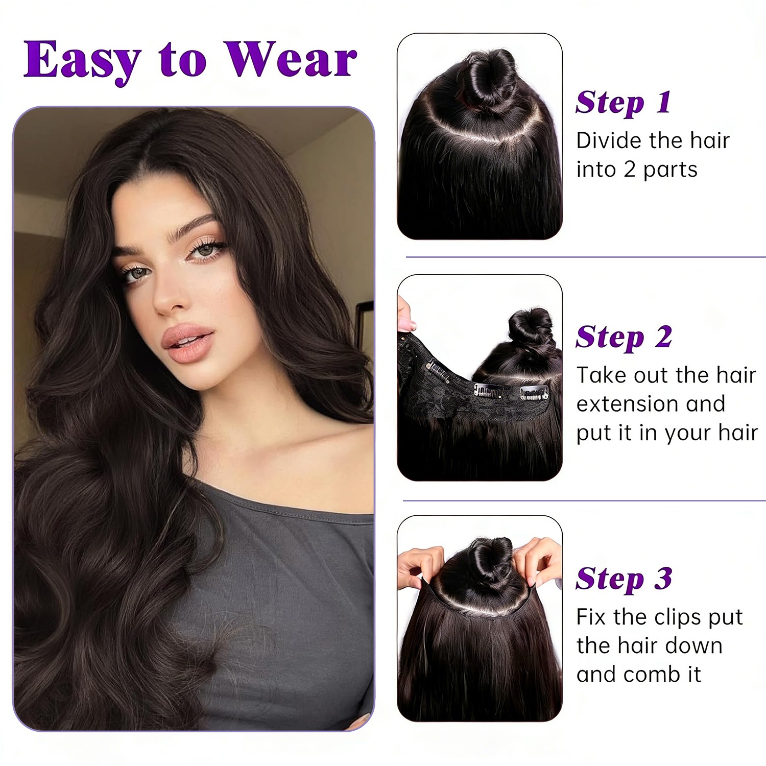 1PCS THICK 100% Real Natural Clip in AS Human Hair Extensions Full Head Straight