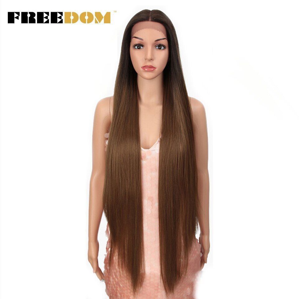 Synthetic Lace Front Wigs Super Long 38Inch Ombre Highlight Straight Wigs