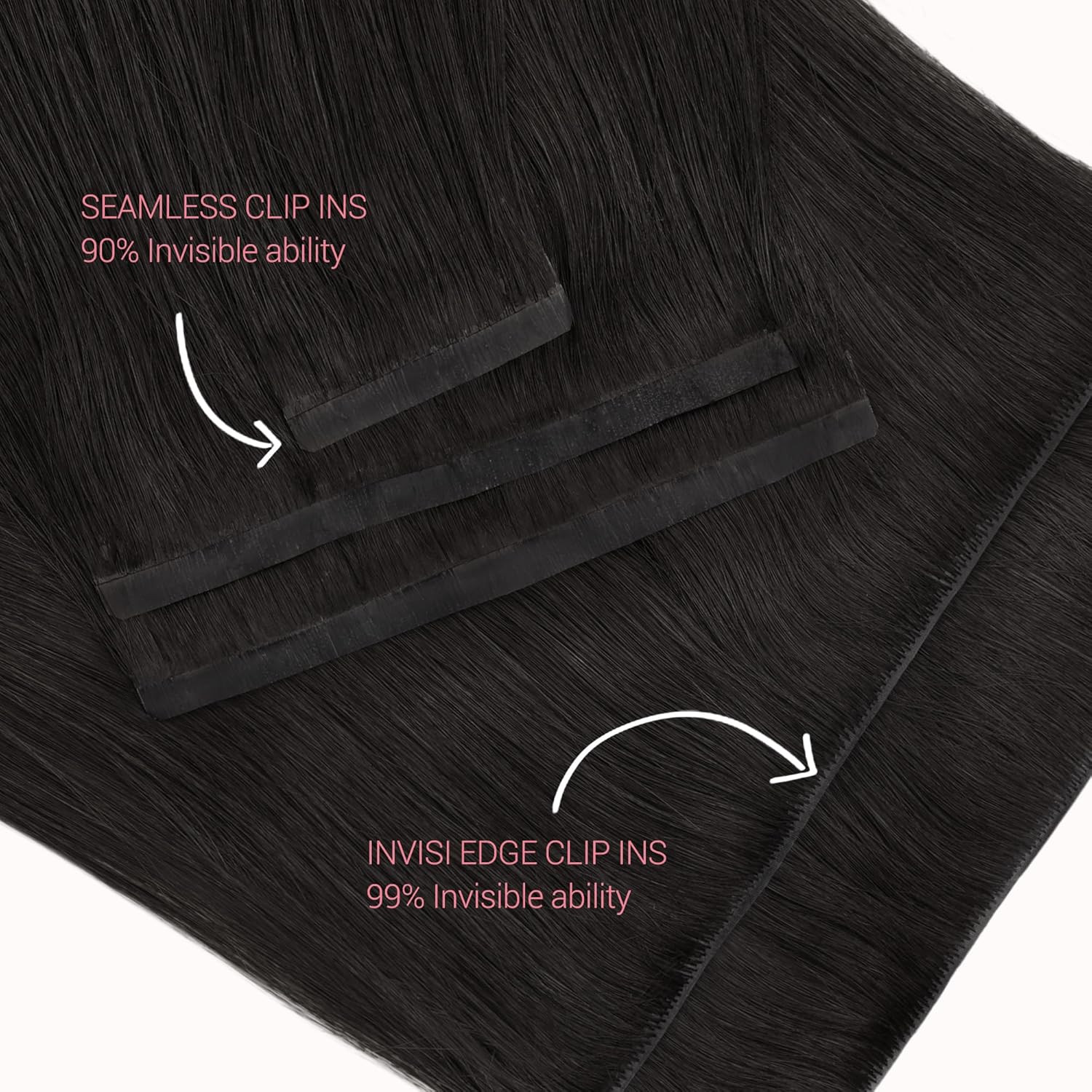 GOO GOO Invisi Edge Clip in Hair Extensions Set, 16Inch 130G, 5Pcs Injected Seam