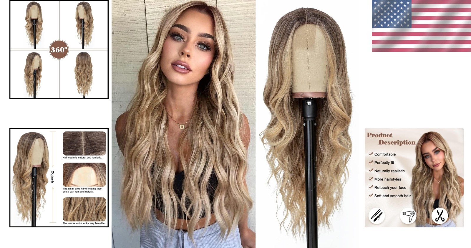 Versatile 26-Inch Ombre Blonde Wavy Wig – Perfect for Parties & Daily Wear