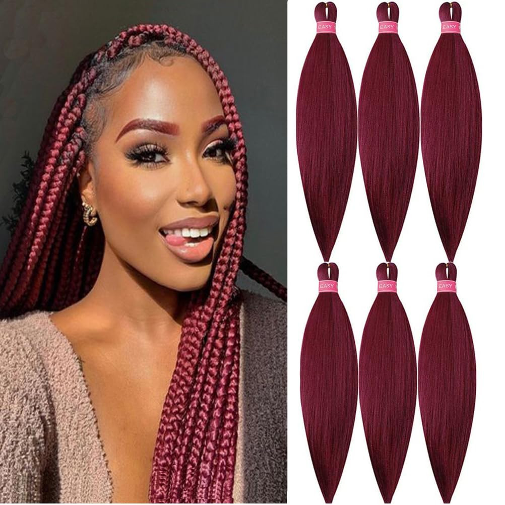 Burgundy Braiding Hair Extensions for Braids 6 Packs Yaki Texture Wine Red Pre S