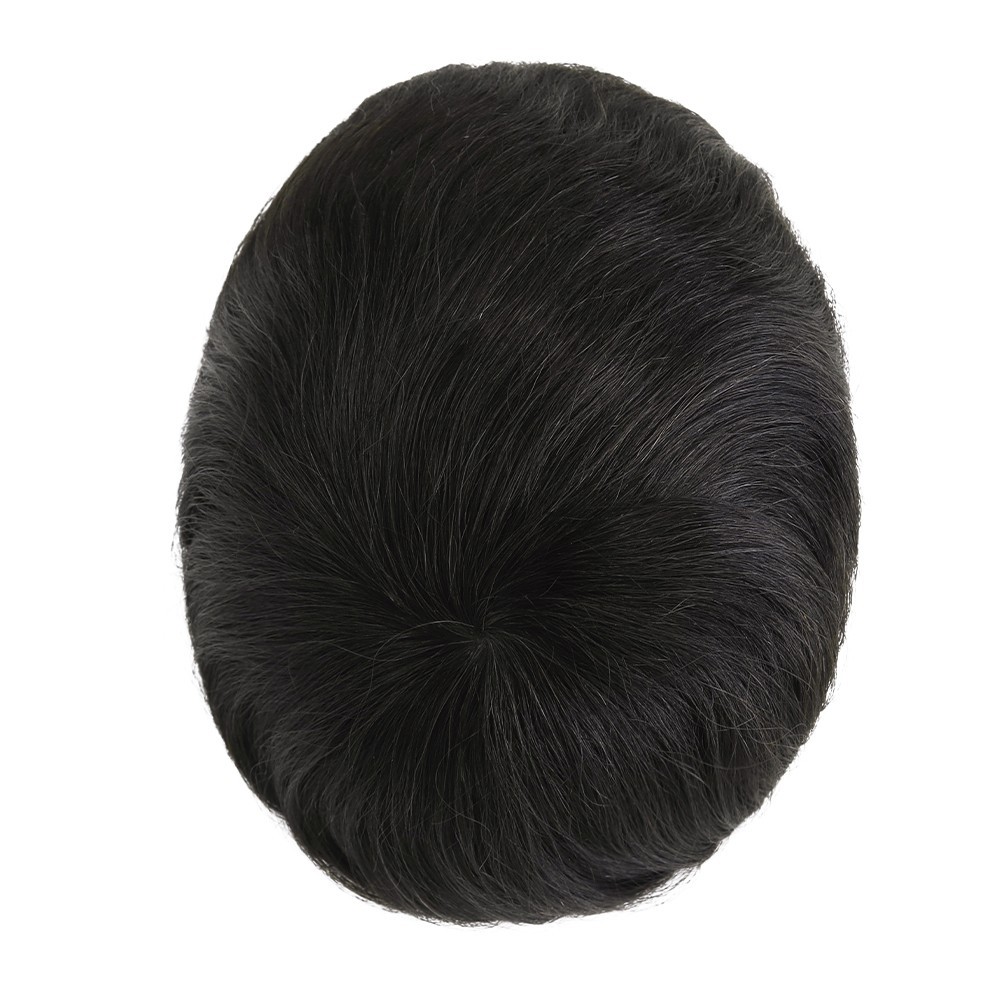 Mens Toupee Full Poly Skin Injected PU Human Hair System Replacement Wig for Men