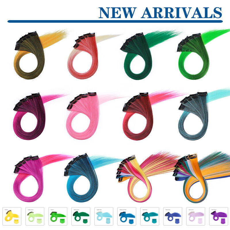 22 Inch Colored Clip in Hair Extensions 10pcs Straight Hair Synthetic Hairpieces