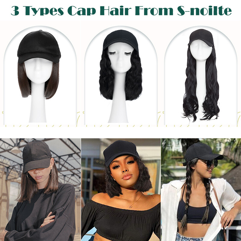 Baseball Hat Cap with Hair Extensions Synthetic Long Curly Ponytail Natural Wavy