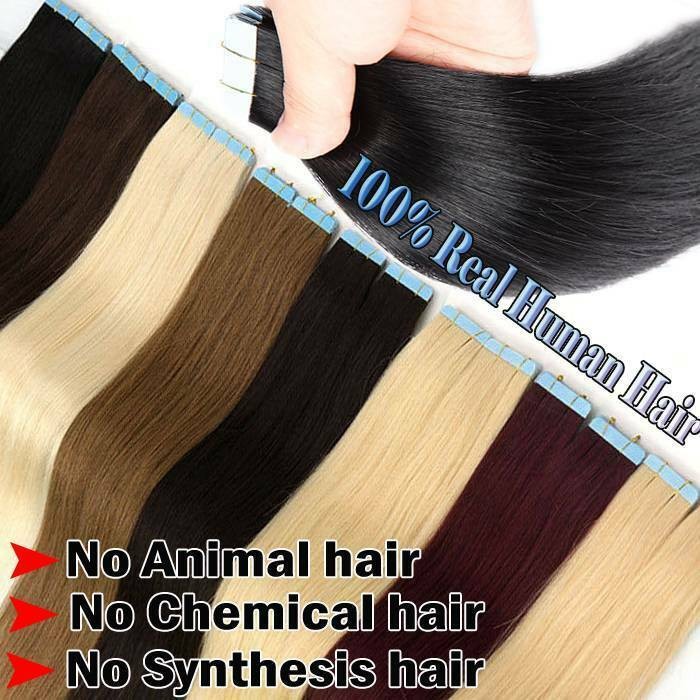 Tape In Remy Human Hair Extensions Invisible Seamless Skin Weft Thick Long 60pcs